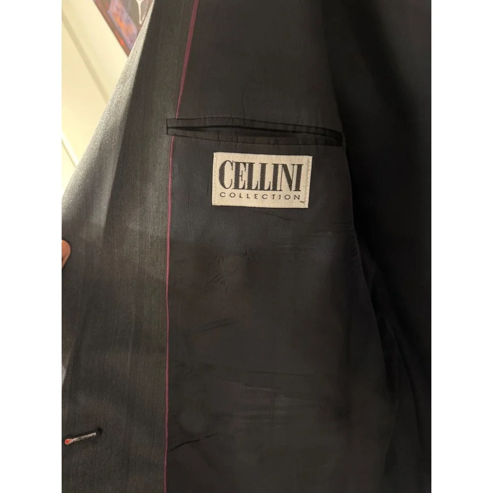 Cellini Collection Mens Gray Pinstripe Double Breasted Blazer Jacket Made in USA